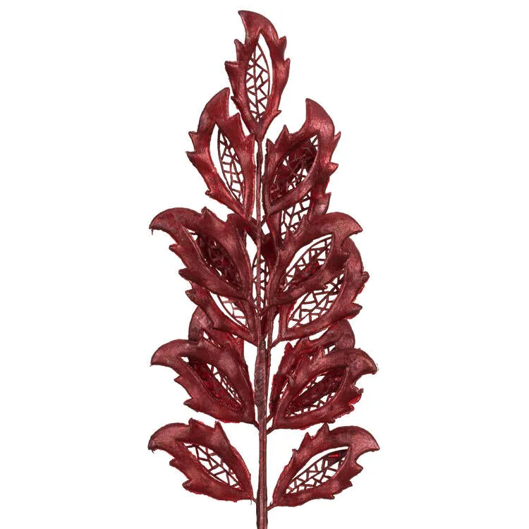 22" Red Matte Mistletoe Leaf Spray