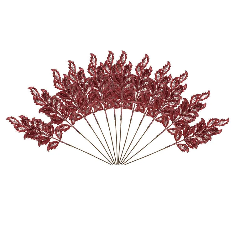 22" Red Matte Mistletoe Leaf Spray