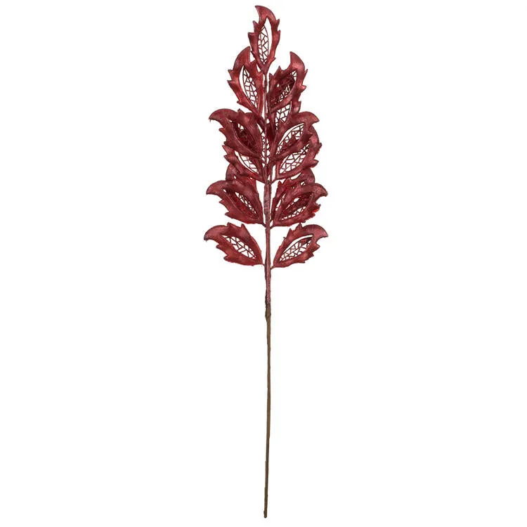 22" Red Matte Mistletoe Leaf Spray