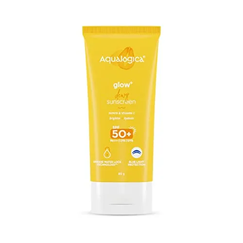 Aqualogica Glow  Dewy Lightweight & Hydrating Sunscreen with SPF 50  & PA     for UVA/B & Blue Light Protection & No White Cast for Men & Women -Oily, Combination & Glowing Skin -80g