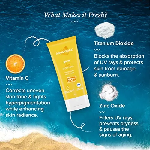 Aqualogica Glow  Dewy Lightweight & Hydrating Sunscreen with SPF 50  & PA     for UVA/B & Blue Light Protection & No White Cast for Men & Women -Oily, Combination & Glowing Skin -80g