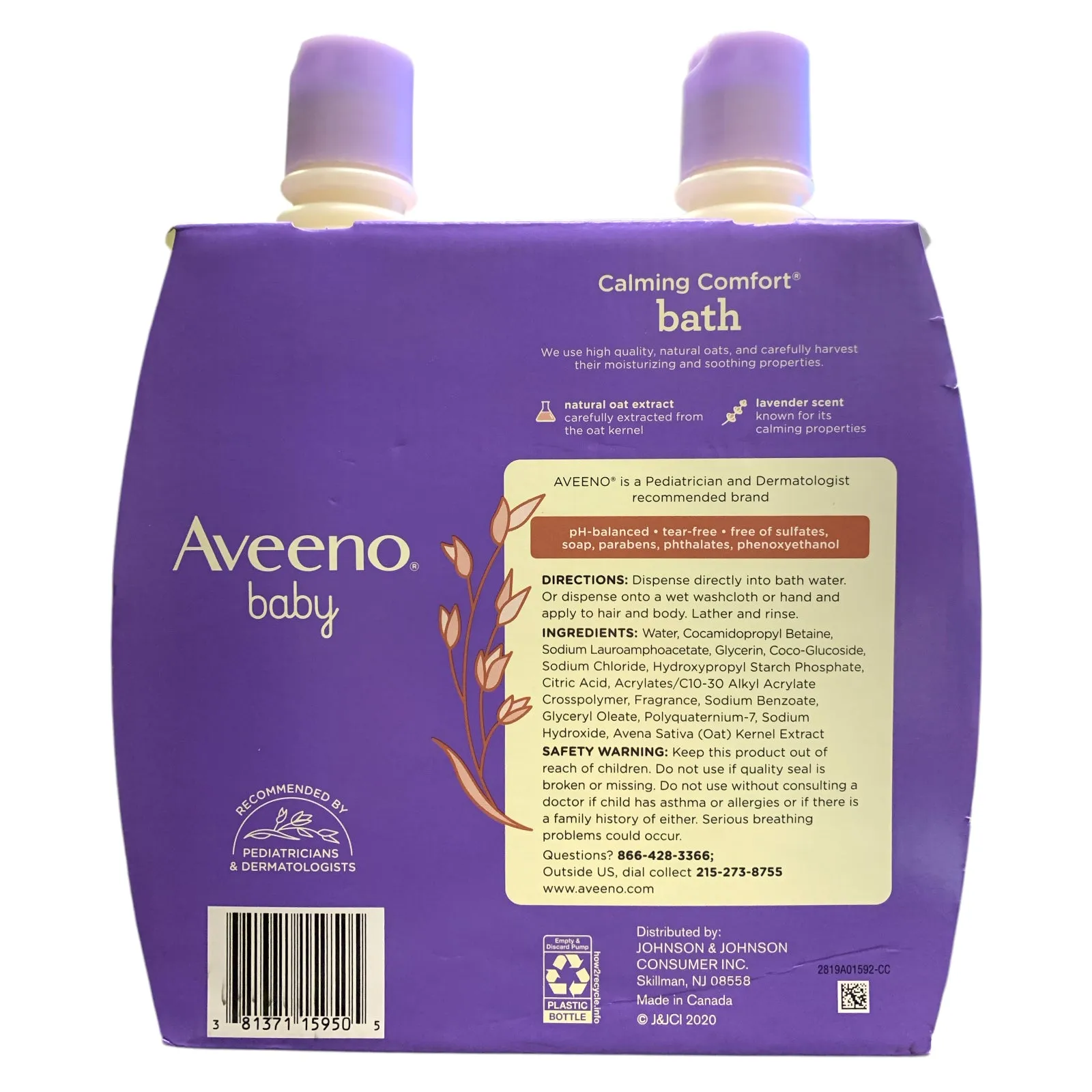 Aveeno Baby Calming Comfort Bath Wash, Vanilla and Lavender, 18fl.oz. 2pack