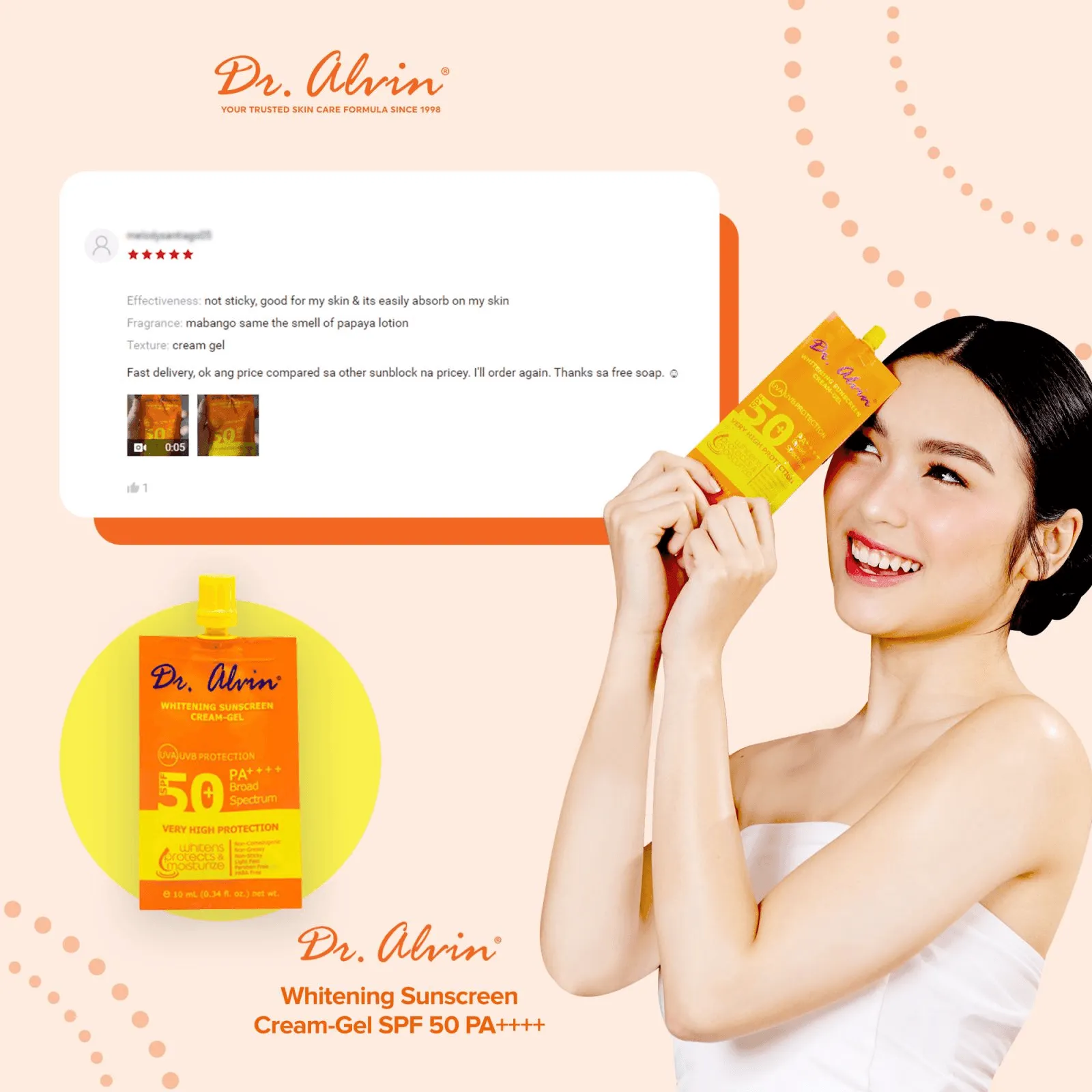 Dr. Alwin Whitening Sunscreen Cream Gel SPF 50   - 10ml
