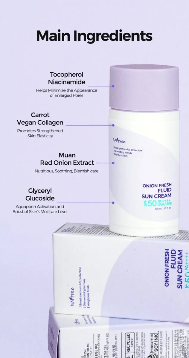 ISNTREE Onion Fresh Fluid Sun Cream SPF 50  PA     UVA/UVB