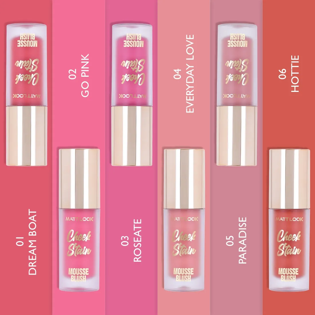 Mattlook Cheek Stain Mousse Blush, Infused with Hyaluronic acid  and Vitamin E, Long lasting formula, Natural Radiant finish