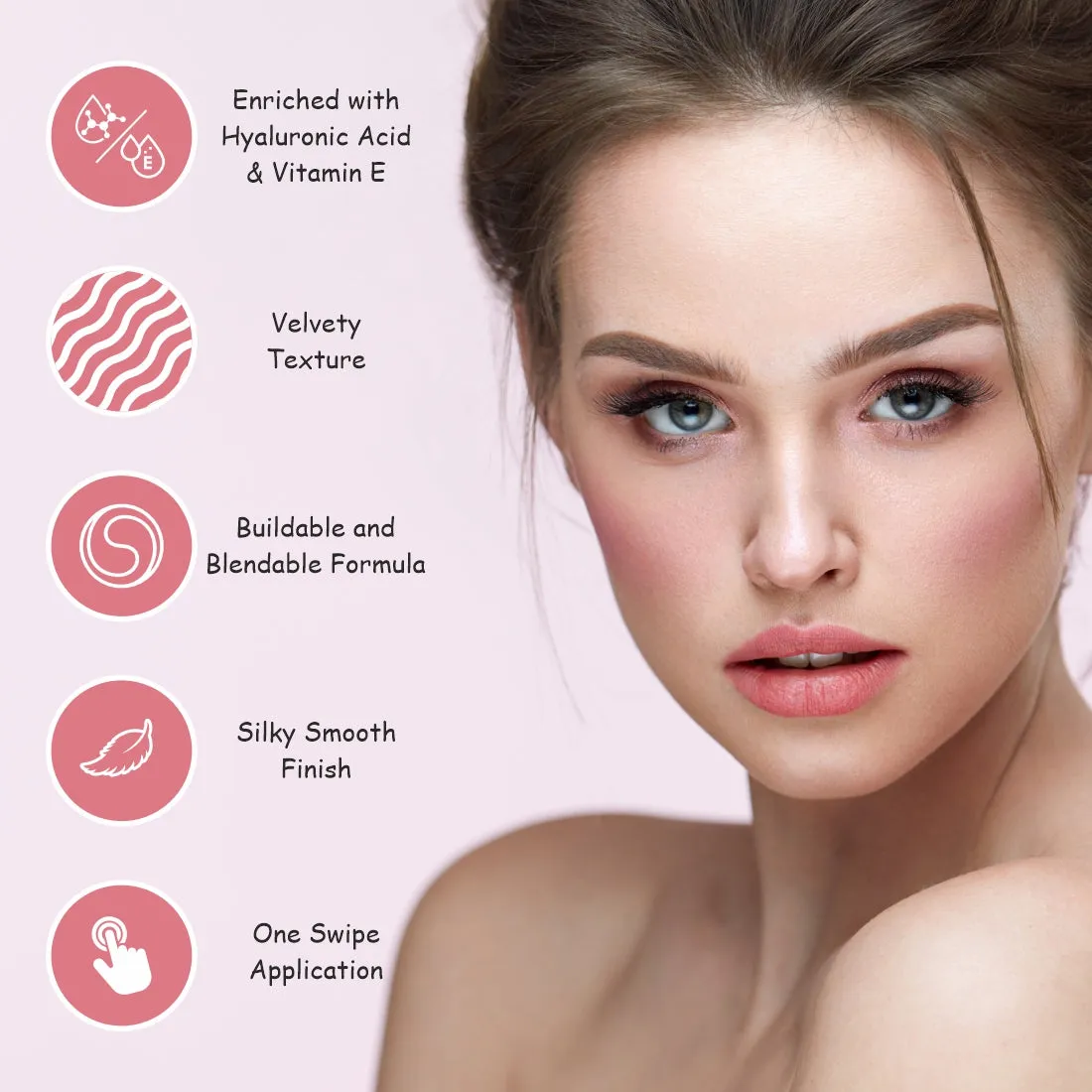 Mattlook Cheek Stain Mousse Blush, Infused with Hyaluronic acid  and Vitamin E, Long lasting formula, Natural Radiant finish