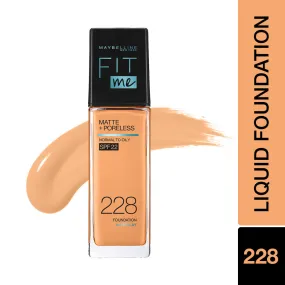 Maybelline New York Fit Me Matte   Poreless Liquid Foundation, 228 Soft Tan | Matte Foundation | Oil Control Foundation | Foundation With SPF, 30 ml