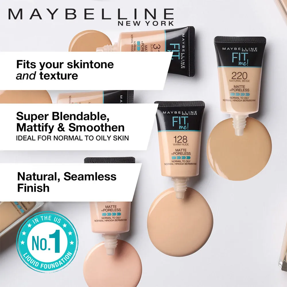 Maybelline New York Fit Me Matte Poreless Liquid Foundation Tube, 330 Toffee, 18ml