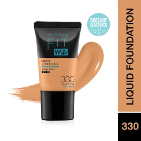 Maybelline New York Fit Me Matte Poreless Liquid Foundation Tube, 330 Toffee, 18ml