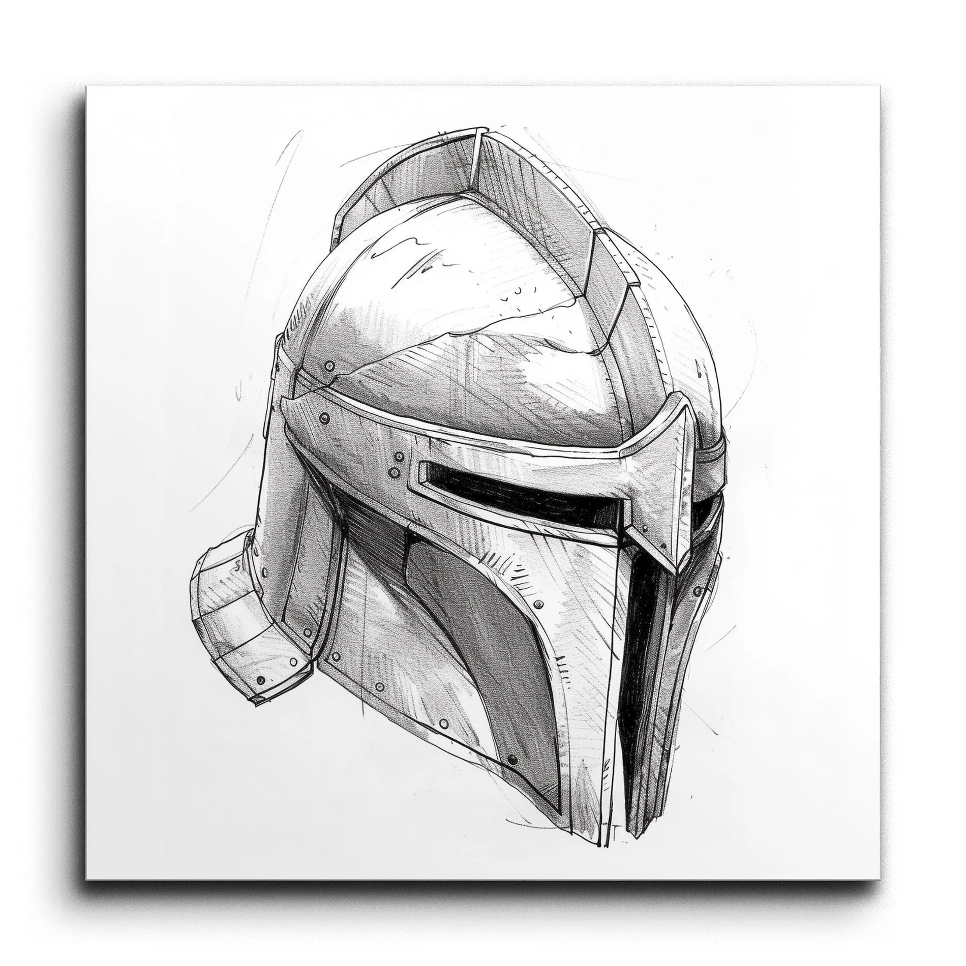 Medieval Helmet: Detailed Pencil Sketch Art