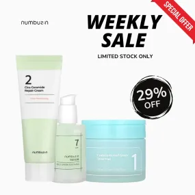 NUMBUZIN No.7 Soothing Serum, NUMBUZIN Green Toner Pad, NUMBUZIN No.2 Repair Cream Set