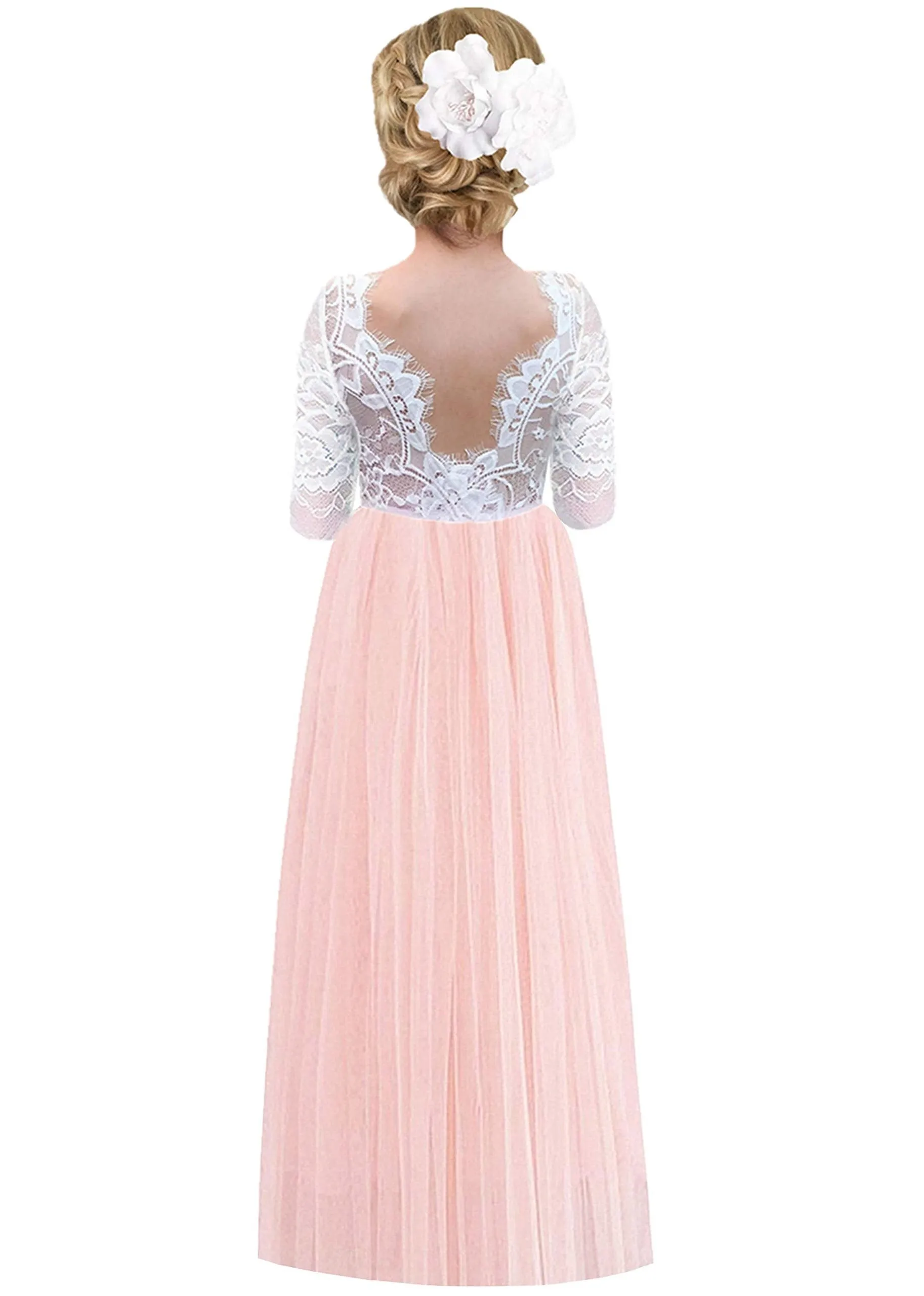 Rose Lace Flower Girl Dress in Blush Pink