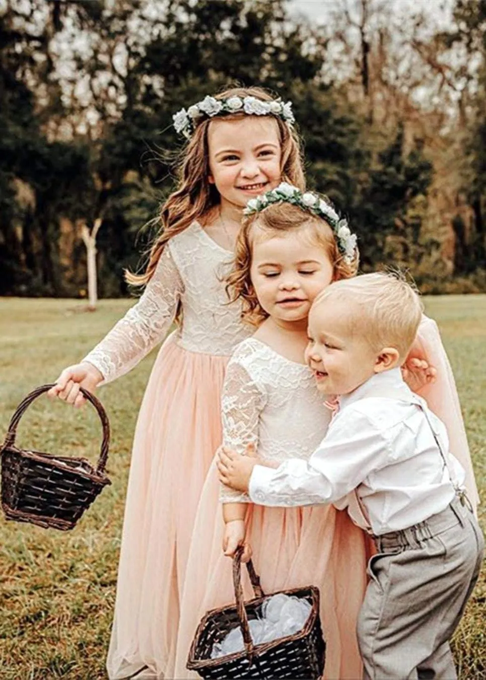 Rose Lace Flower Girl Dress in Blush Pink