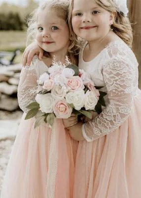 Rose Lace Flower Girl Dress in Blush Pink